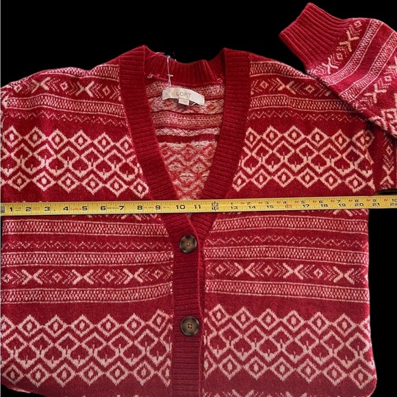 Fair Isle V-Neck Pocket Cardigan, Red and White, NEW - Picture 4 of 6